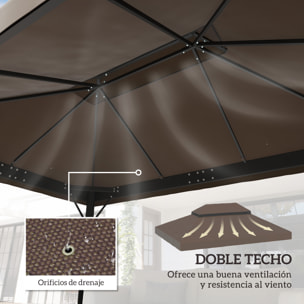 Techo de Repuesto para Cenador 4x3 m Cubierta de Repuesto con Techo Doble con Mosquitera Protección UV 30+ Toldo de Recambio para Pabellón Gazebo Café