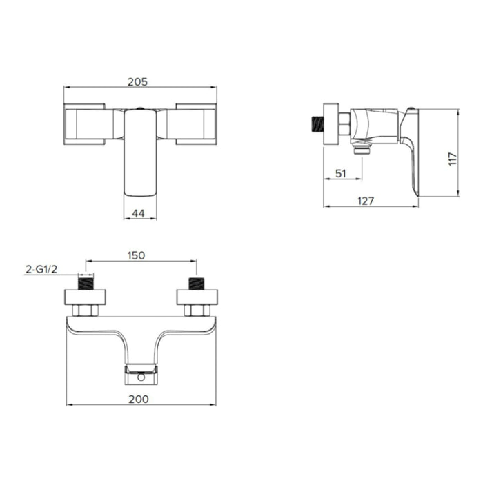 Brevis mitigeur de douche mural 150 mm à levier, sans ensemble de douche, noir mat (SATBSBRE268C)