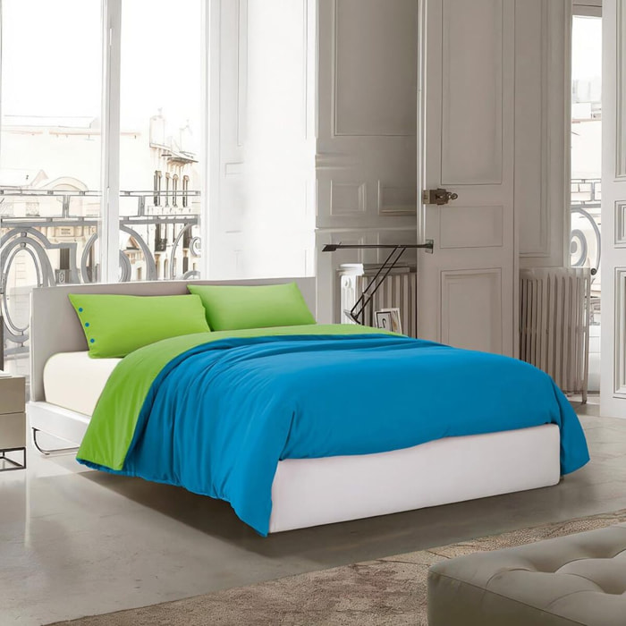 Parure copripiumino una piazza e mezza in cotone bicolore morbido e traspirante, set sacco copripiumino con federa, design elegante a tinta unita, tessuto resistente certificato OEKO-TEX, facile da lavare, comfort naturale per uso quotidiano