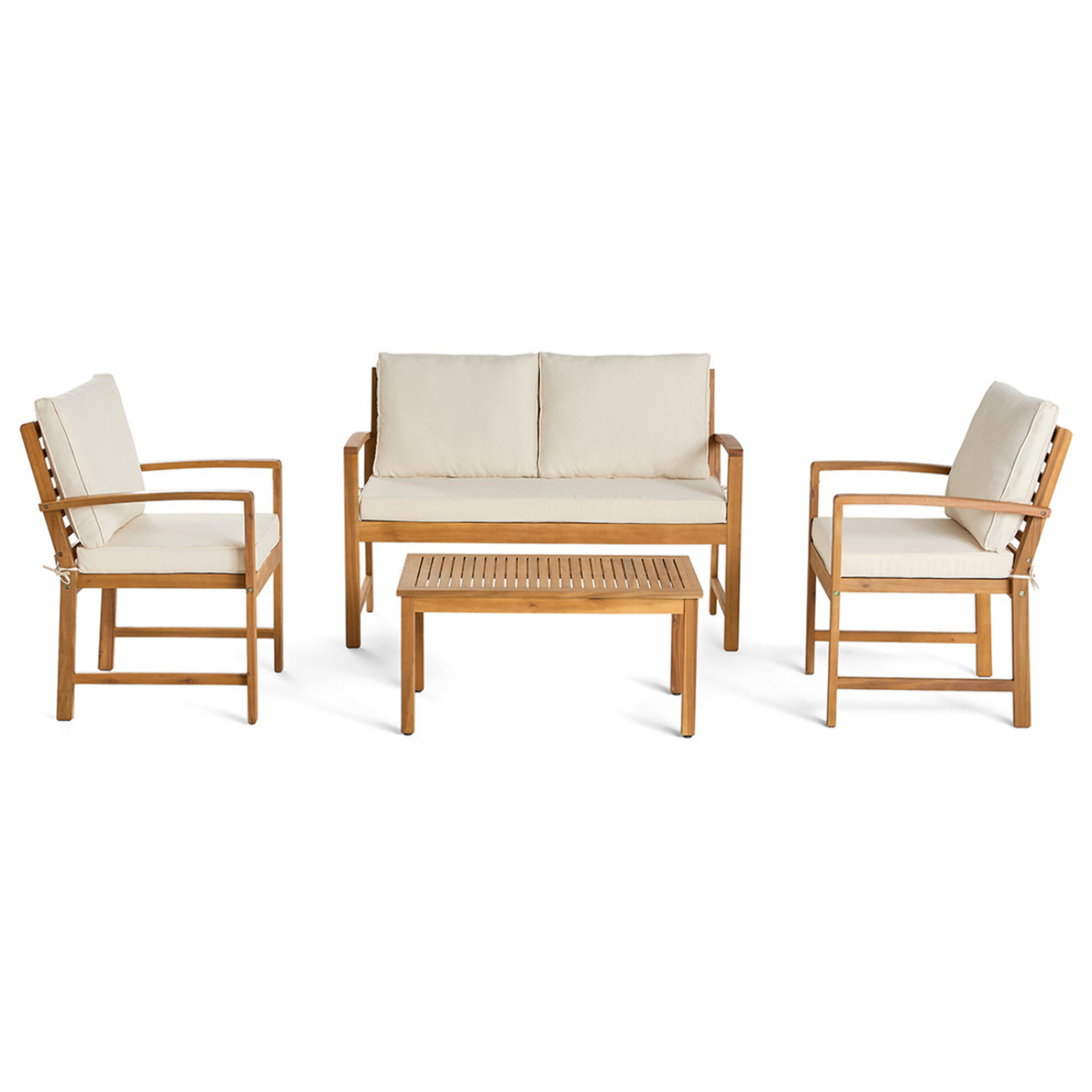 Kaili – salon de jardin en bois massif d'acacia - 4 places – coussins beige - Bois / Beige