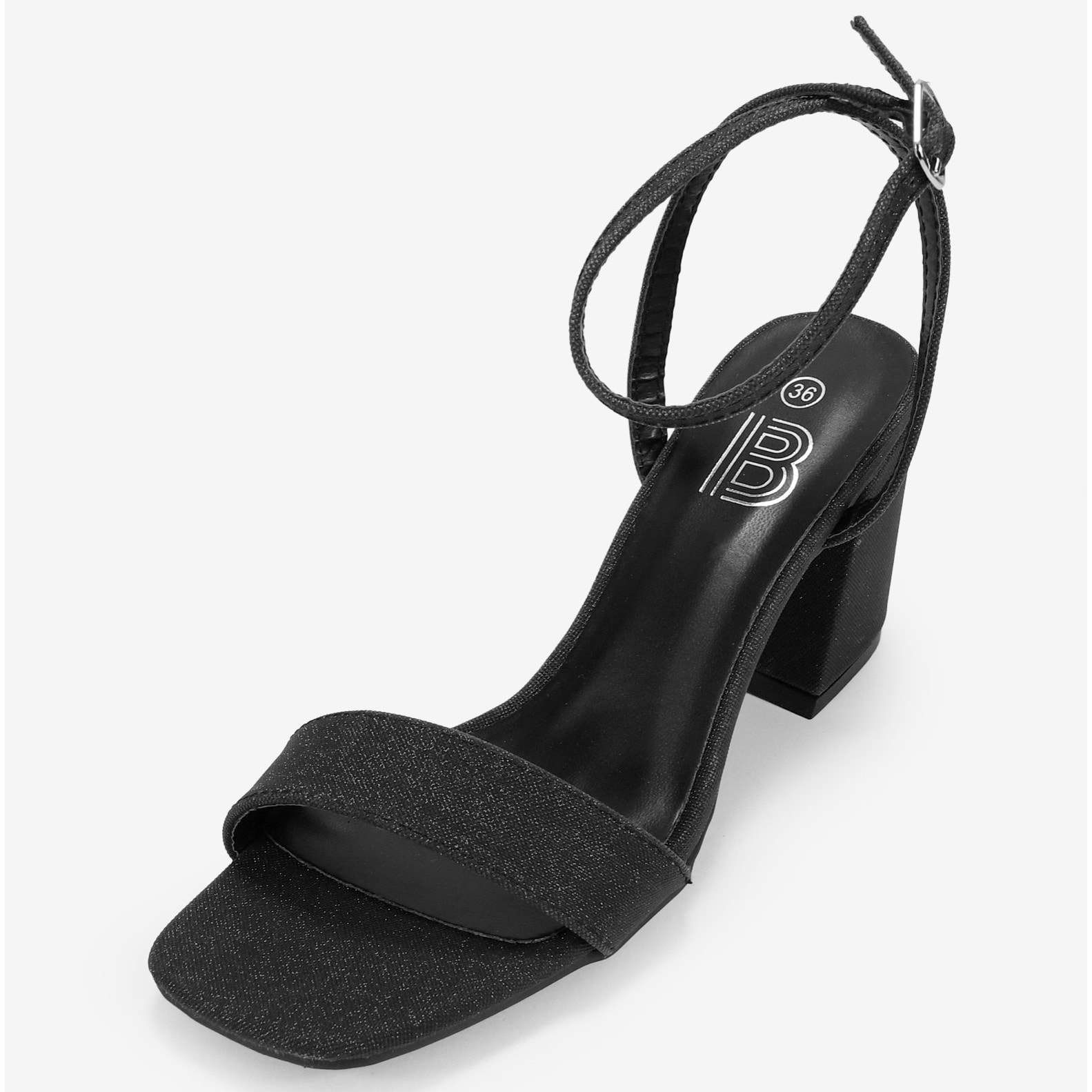 Sandalias de tacón ancho negras con pulsera en el tobillo