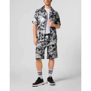 PHILIPP PLEIN Linen Bowling Shorts All-Over Ceramic