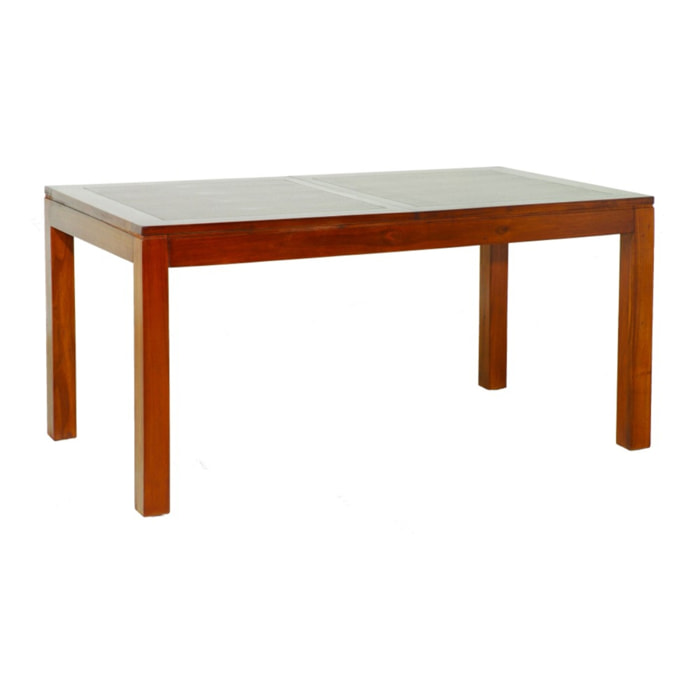 LAUREN - Table à manger rectangulaire marron rallonge 160/200cm bois Mindi