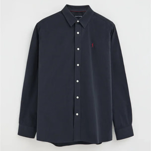Camisa azul marino con efecto arrugado de corte regular con logo Rigby Go
