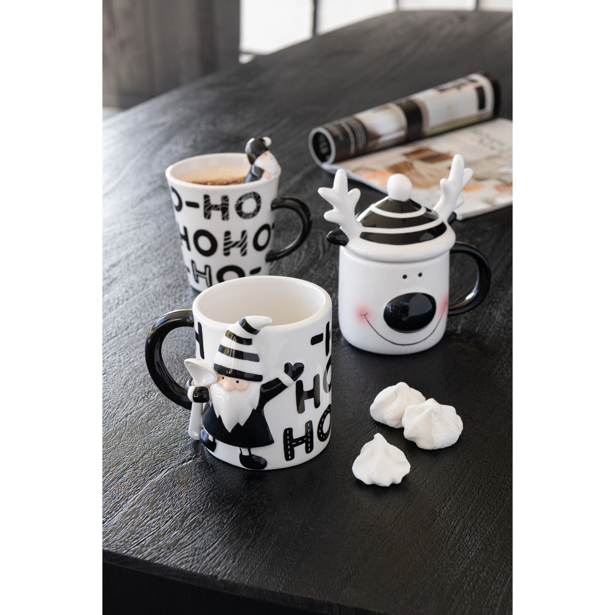 J-Line tasse + cuillière Père Noël Dolomite - céramique - blanc/noir