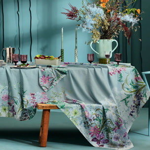 Nappe lin & coton lavé 150 g/m² imprimé bleu violet Ombres boisees givre