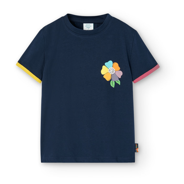 Camiseta elÃ¡stica niÃ±a estampada, azul marino, 408046