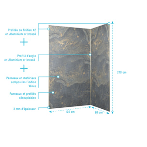 Pack 2 Panneaux Muraux en Pierre Venus 120+90x210 cm + Profilés Or Doré Brossé