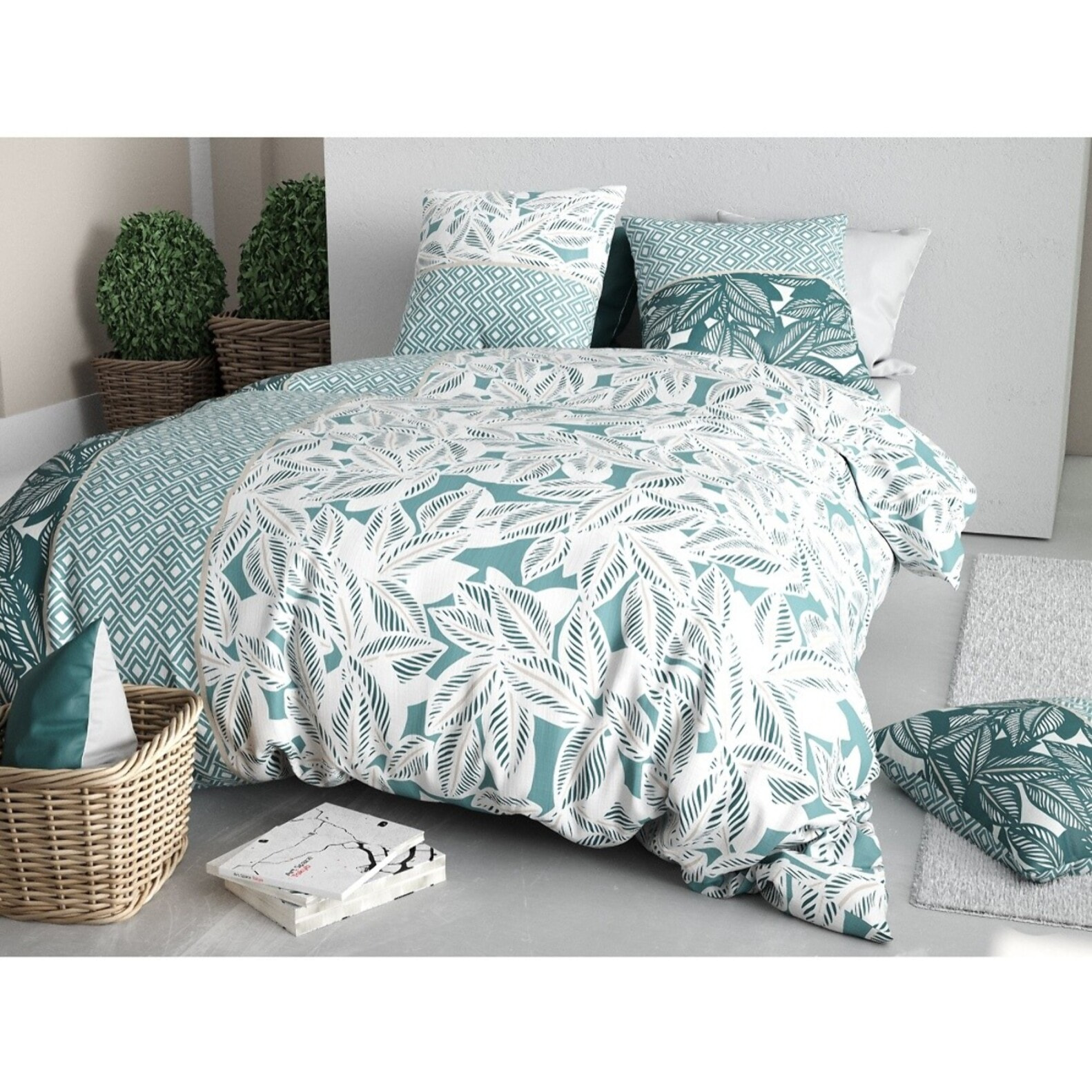 Parure housse de couette imprimée + 2 taies Foliage