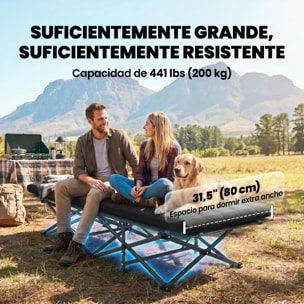 Cama Plegable Camping con Colchón Extraíble Cama de Acampada Portátil Extra Ancha 80 cm Tela Oxford 600D con Reposacabezas Bolsa Transporte Bolsillo Carga 200 kg para Playa Senderismo Negro