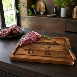 Planche à découper en bois d'acacia et décor boeuf 51x36cm COPA