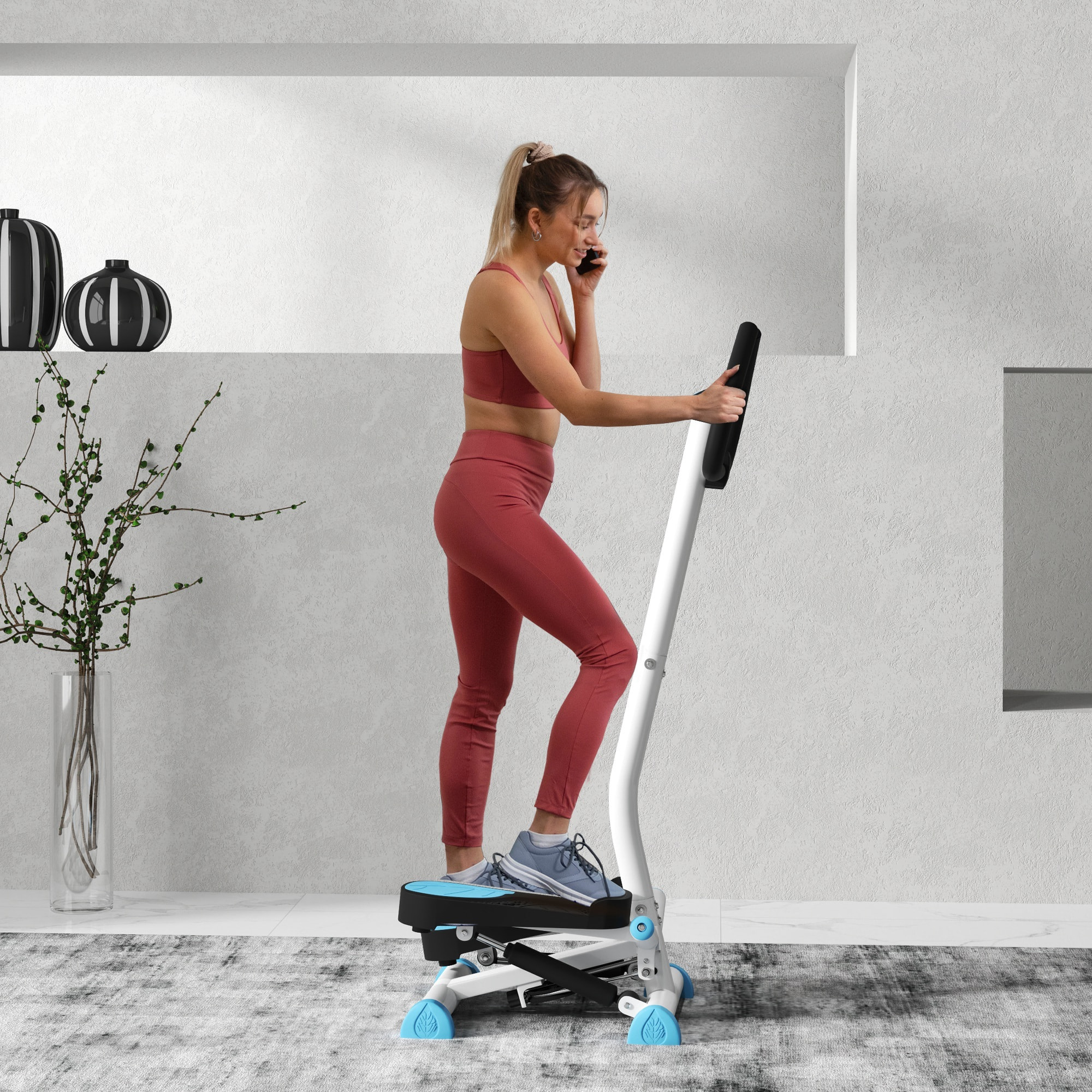 Máquina de Step Stepper Fitness en Casa para Escaleras con Pantalla LCD Manillar y Pedales Antideslizantes Equipo de Ejercicio para Gimnasio Oficina 55x44x108 cm Blanco y Azul