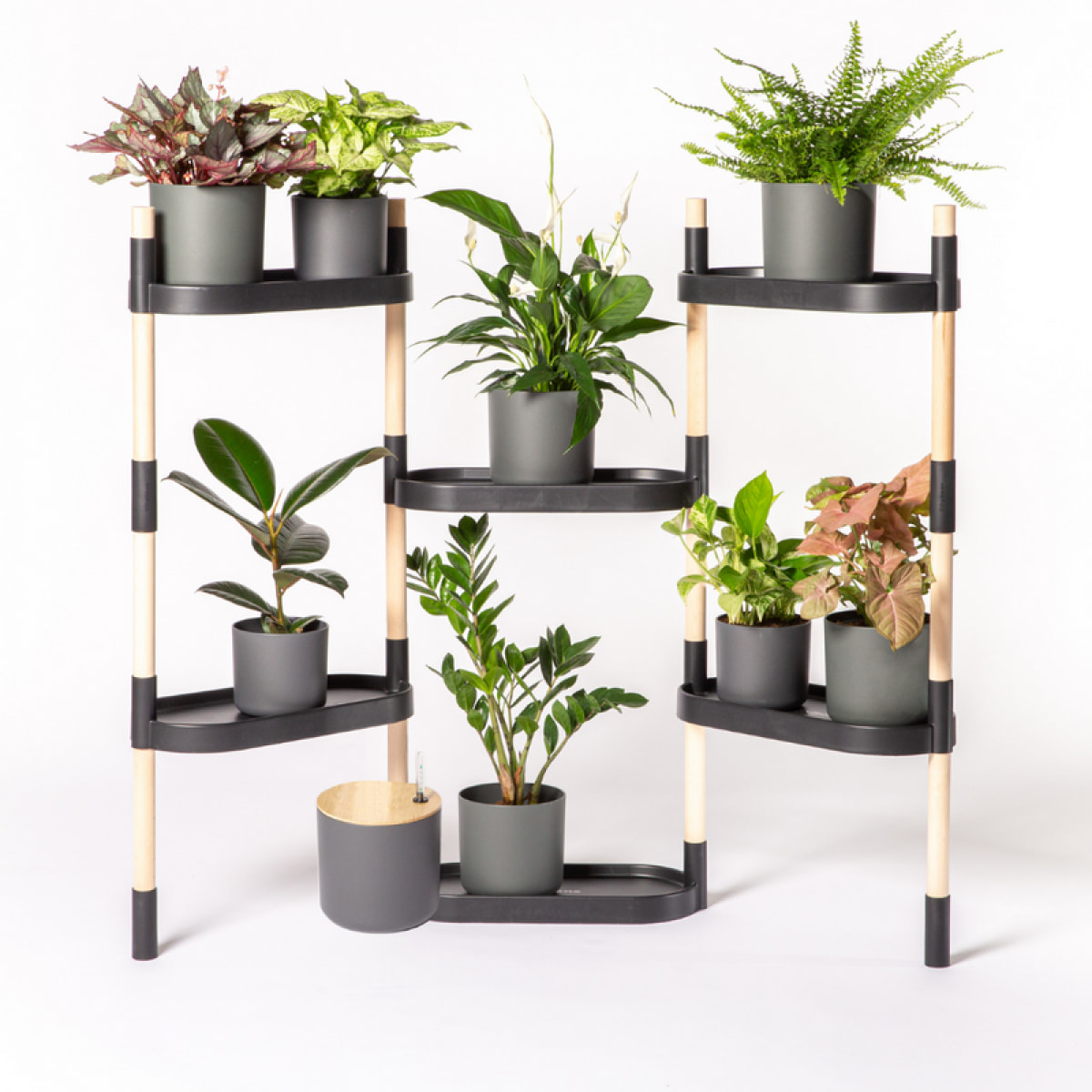 Estantería para plantas modular y personalizable con riego automático por goteo ; color blanco; 6 bandejas