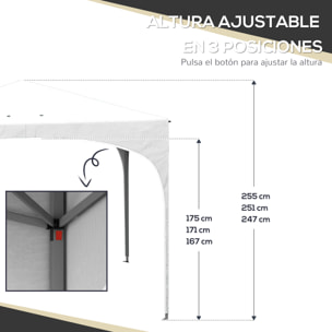 Carpa Plegable 3x3 m Cenador de Jardín Altura Ajustable con Bolsa de Transporte Impermeable Anti-UV y Bolsas de Arena para Exteriores Jardín Patio Blanco