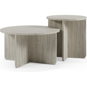 Set de 2 tables basses rondes décor travertin - MINA