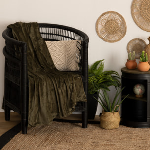 Plaid flanelle vert kaki 130x180cm