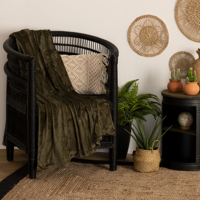 Plaid flanelle vert kaki 130x180cm