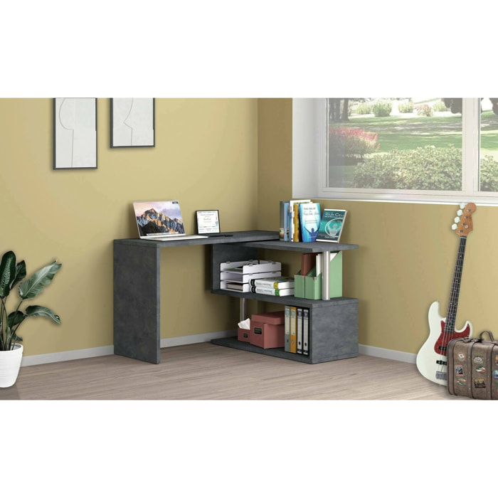 Scrivania Topazio, Scrittoio angolare porta PC, Tavolo multiuso per ufficio, Scrivania salvaspazio multiposizione, 100% Made in Italy, cm 120x50h75, Antracite