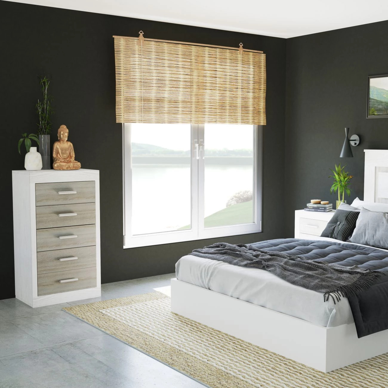 Sinfonier de 5 cajones en andersen pino y gris 60x106,5 cm Kira Andersen Pino - Gris