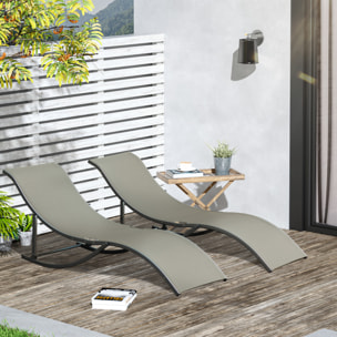 2 Tumbonas Plegables Tumbonas de Jardín en Forma de S con Marco de Aluminio Texteline para Piscina Patio Terraza 165x61x63 cm Gris