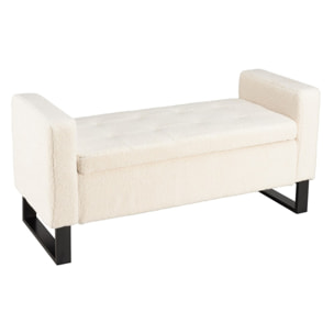 LEOPOLD - Banc tissu bouclette écru avec rangement et pieds métal noir