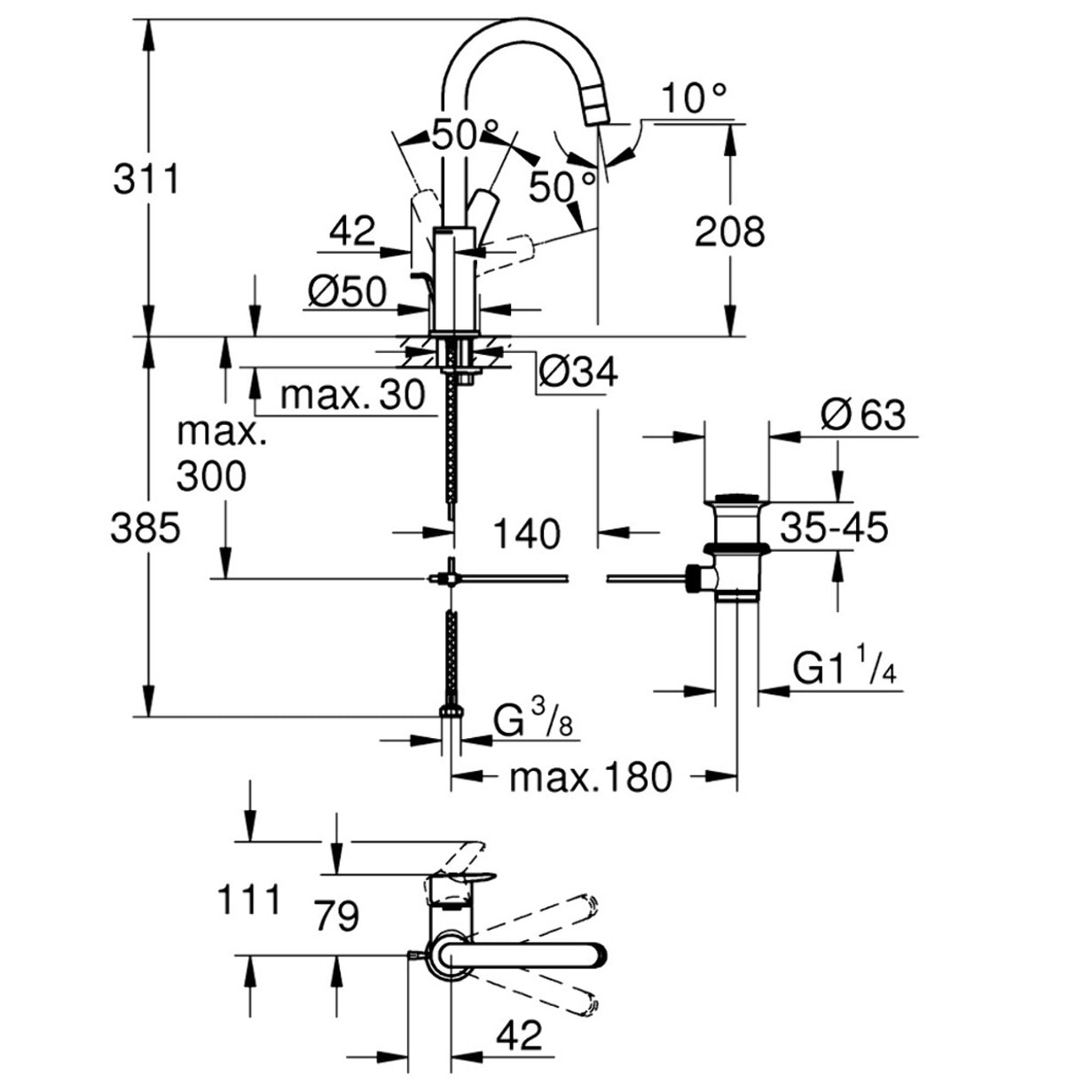 GROHE Start 2021 Mitigeur monocommande Lavabo Taille L 23554002