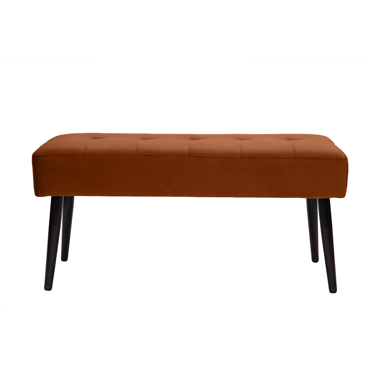 Banc design capitonné en velours terre brûlée et métal noir L95 cm GUESTA