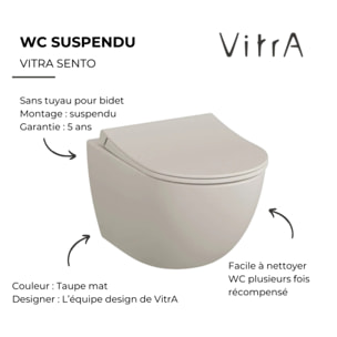 WC suspendu sans bride VITRA Sento taupe mat + abattant