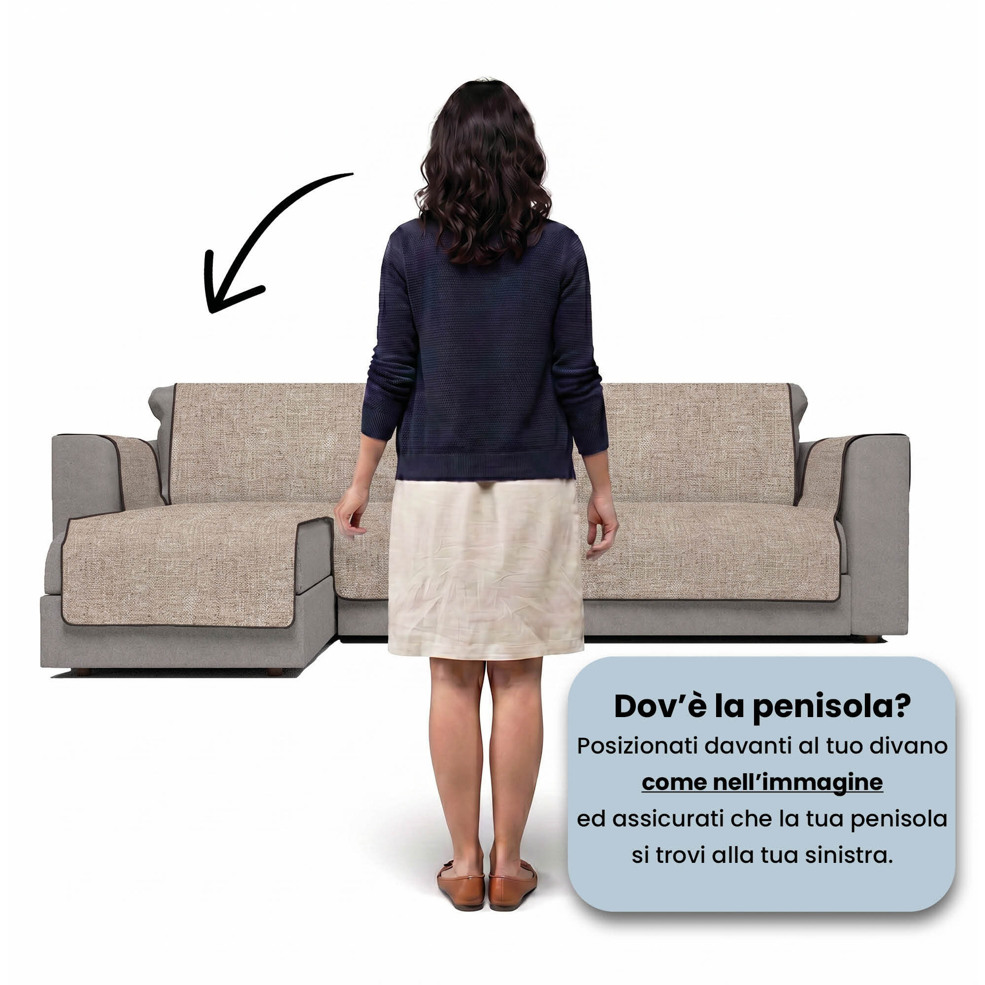 COPRIDIVANO PENISOLA SINISTRA COMFORT, Antiscivolo, Cotone+Microfibra+Fibre Varie, Made in Italy - MARRONE