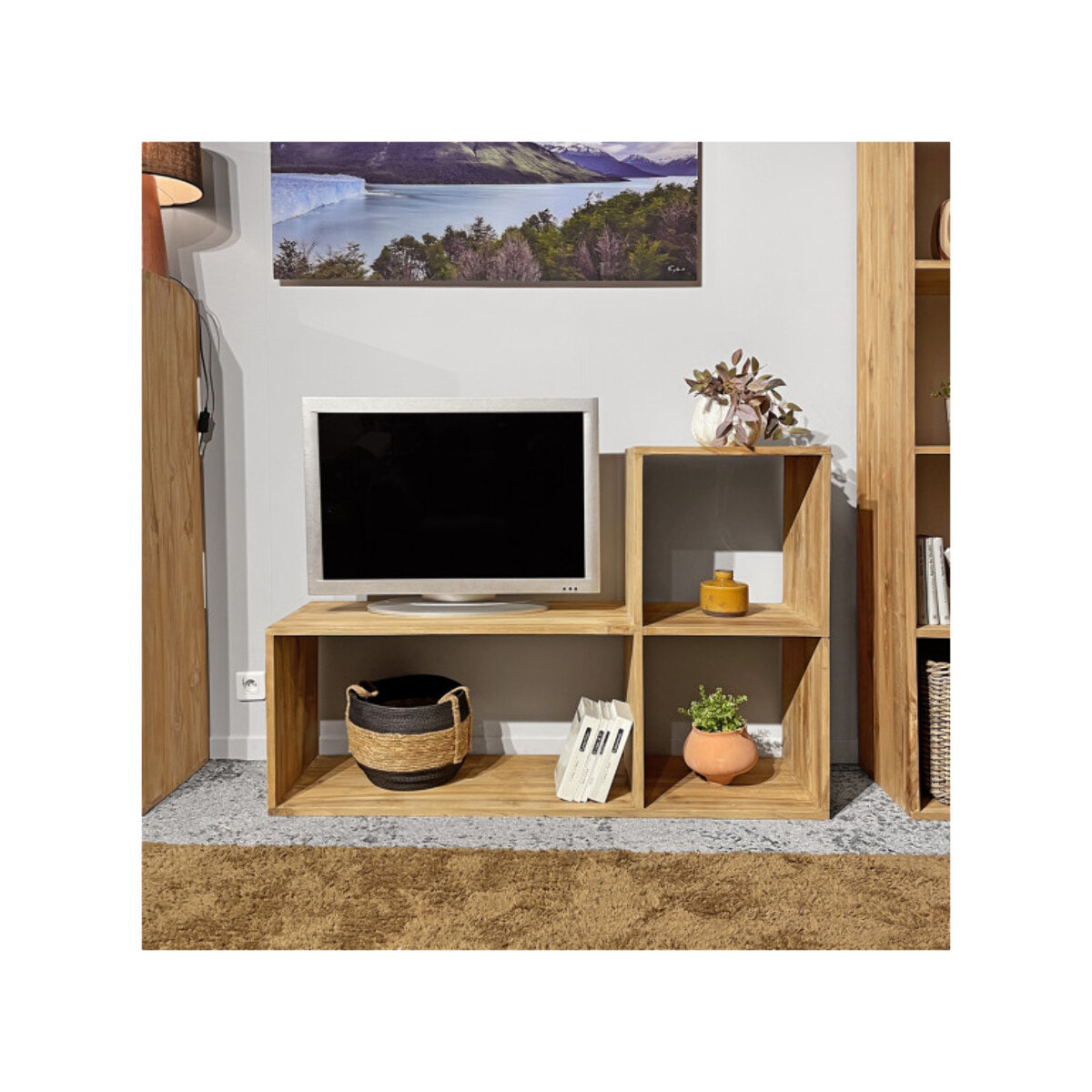 Etagère en L 3 cases cubes de rangement 137 cm bois de teck massif - ROMA