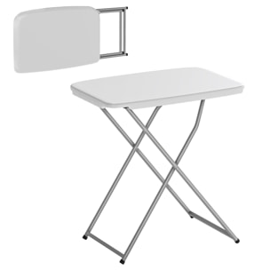Mesa Plegable Camping, 75x50x73,5 cm, Mesa Plegable Portátil con Altura Ajustable en 5 Niveles, Encimera de HDPE y Marco Metálico, para Acampar, Senderismo, Playa, Blanco