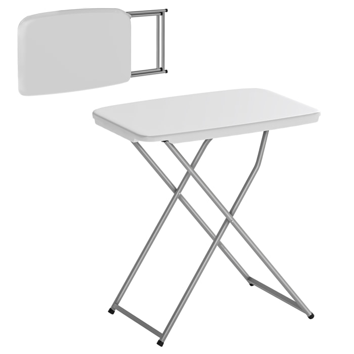 Mesa Plegable Camping, 75x50x73,5 cm, Mesa Plegable Portátil con Altura Ajustable en 5 Niveles, Encimera de HDPE y Marco Metálico, para Acampar, Senderismo, Playa, Blanco