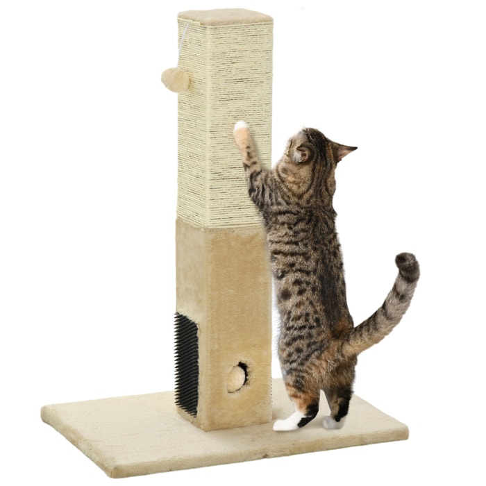 Griffoir chat H.79 cm - jeu boule suspendue et boule clochette, 2 bandes massantes - beige