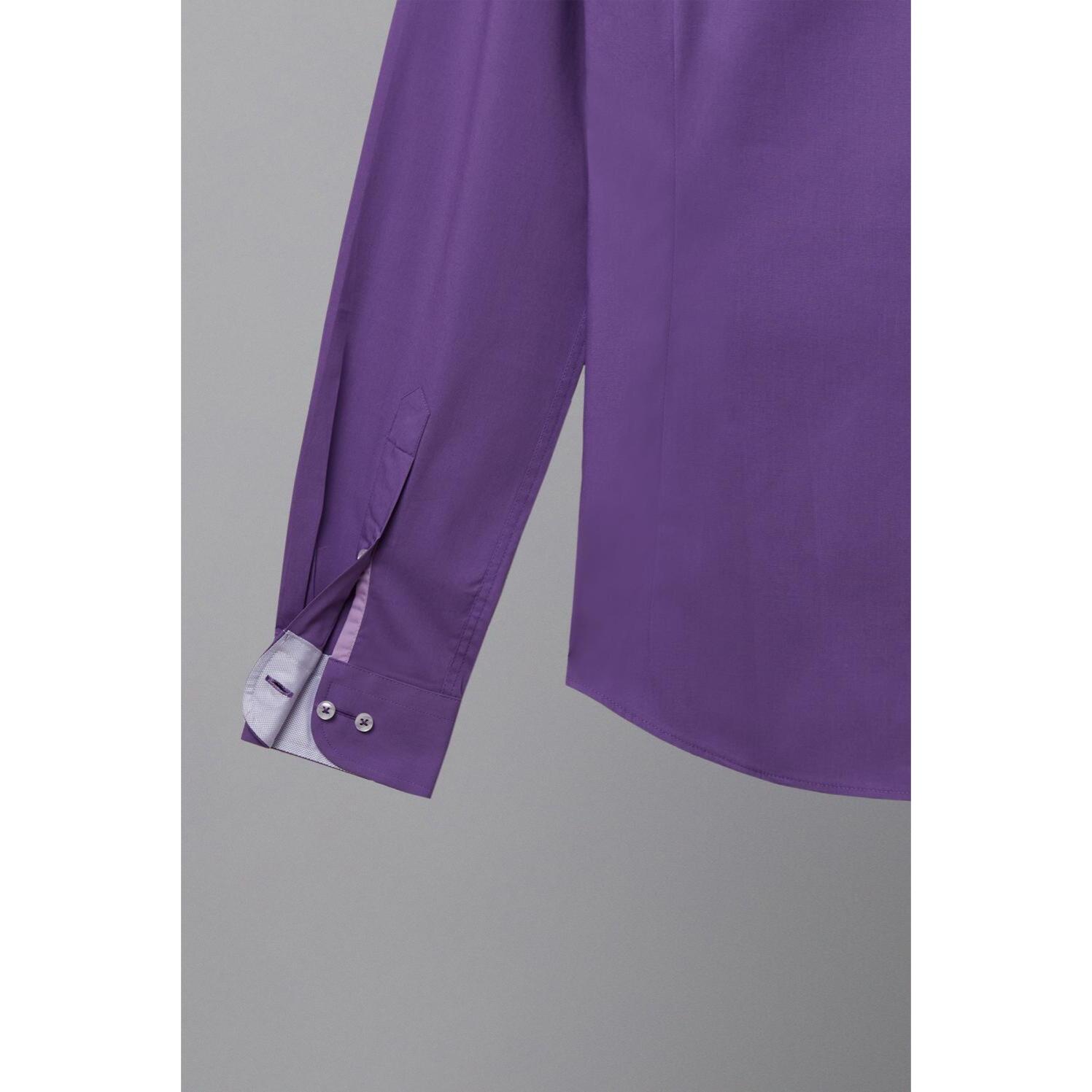 Camicia Uomo 1 Bottone Francese Slim Popeline Stretch Unito Viola