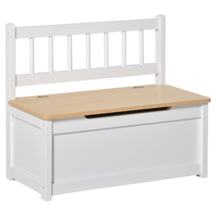 Baúl de Juguetes Banco Almacenamiento Infantil de Madera de Pino con Tapa Amortiguadora y Respaldo Alto para Niños de +2 Años Salas de Juego Habitación 60x30x50 cm Blanco