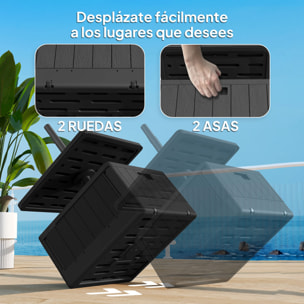 Base para Sombrilla Exterior 3 en 1, Mesa Auxiliar Ajustable, Macetero con Orificio de Drenaje, Soporte de Parasol Rellenable Arena 80 kg con Ruedas y Asas, para Postes Ø38 y Ø48 mm, Negro