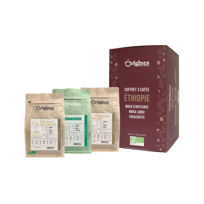 Coffret café en Grains Bio d'Ethiopie - 750g (3x250g)