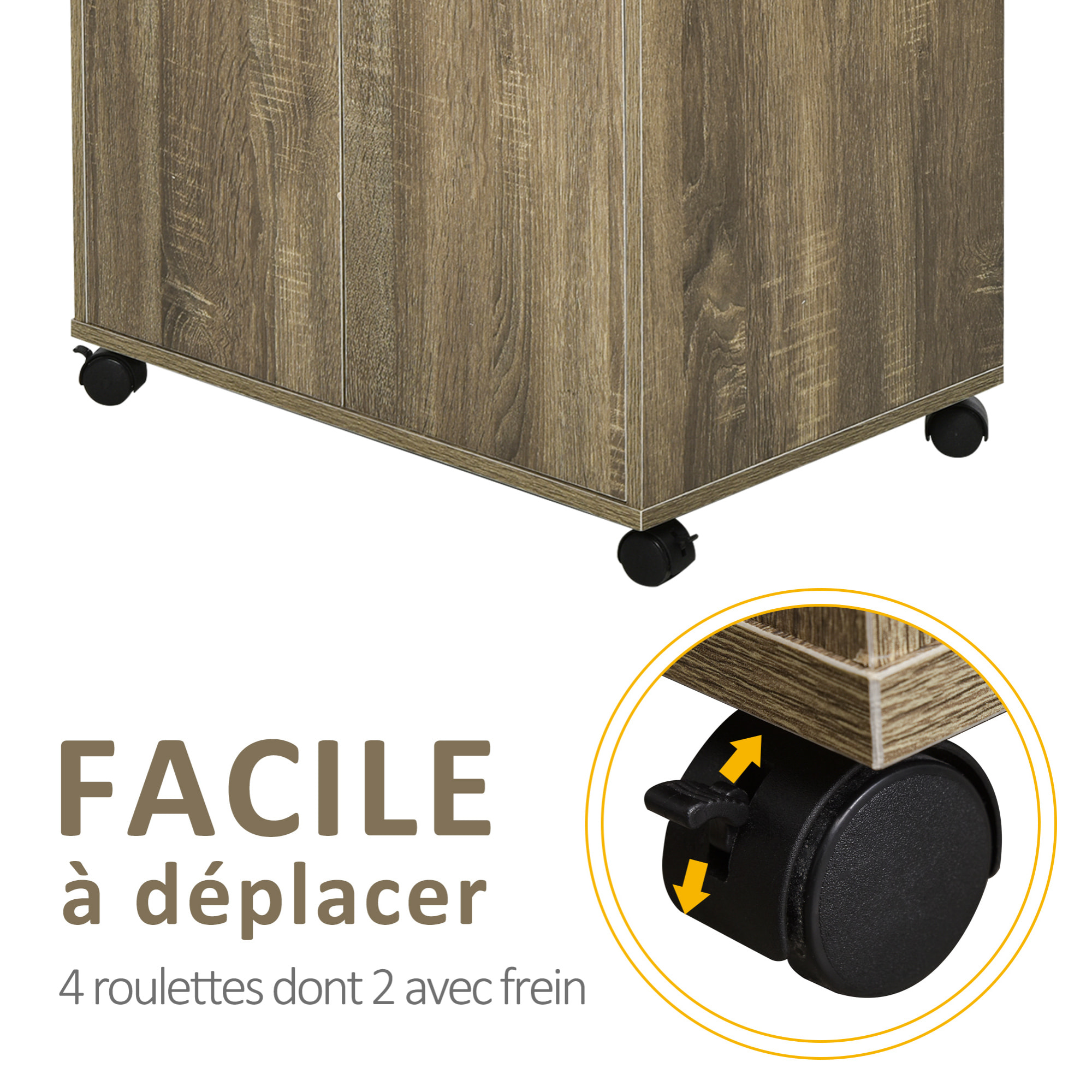 Chariot desserte micro-ondes placard 2 portes - dim. 60,4L x 40,3l x 97H cm - imitation bois