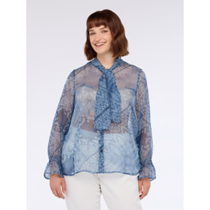 Fiorella Rubino - Blusa stampa bandana con fiocco sul collo - Azzurro