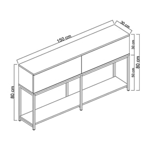 Credenza Djimsit, Buffet da soggiorno, Madia da salotto, Dispensa da cucina, 150x30h80 cm, Nero e Argento