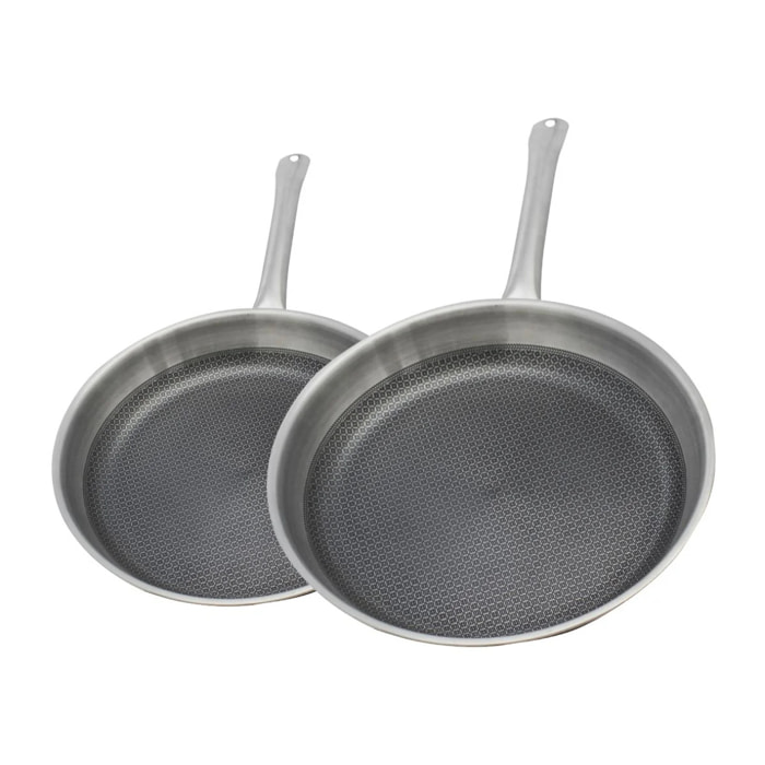 Lot de 2 poêles Elo Relief Solution 24 cm et 28 cm en inox sans PFAS