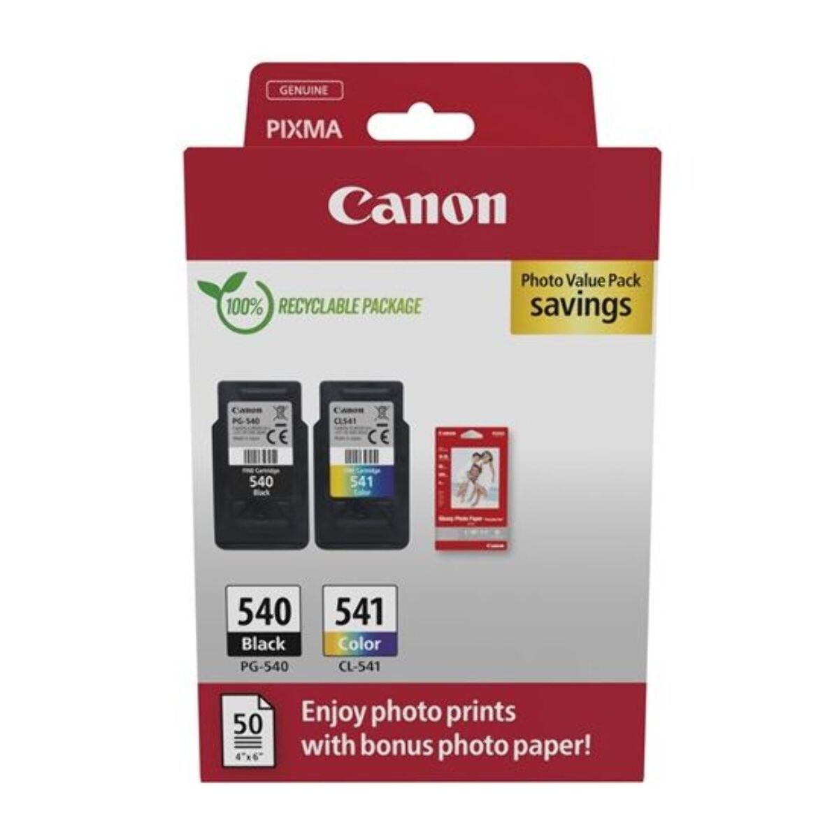 Cartouche d'encre CANON Pack de 2 PG-540 Noir et CL-541 Couleurs + Papier Photo - 5225B008