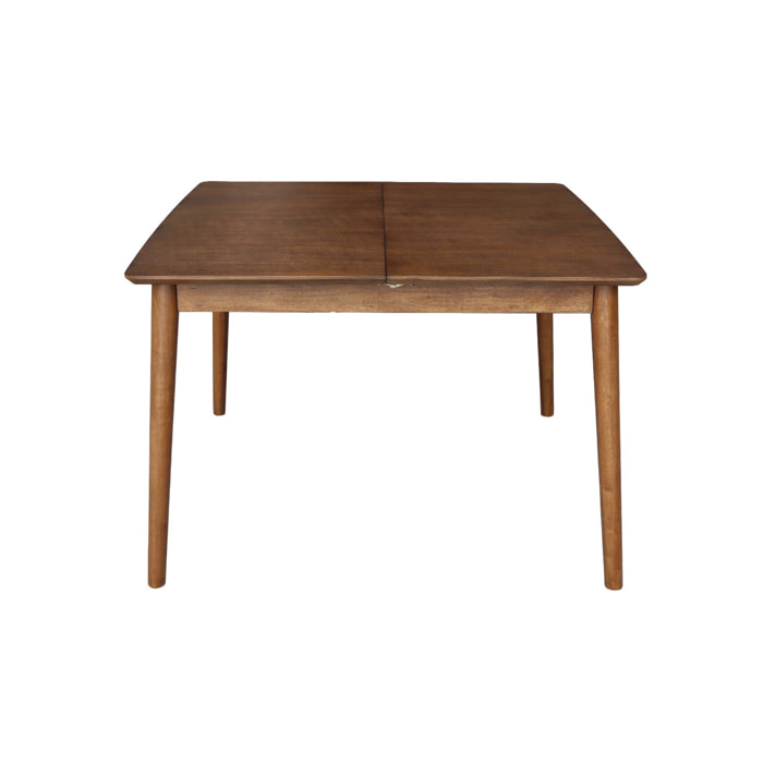Table à manger rectangulaire extensible bois d'hévéa et placage chêne noyer 4-6 places - 110/140 x 100 x 75 cm - Lina