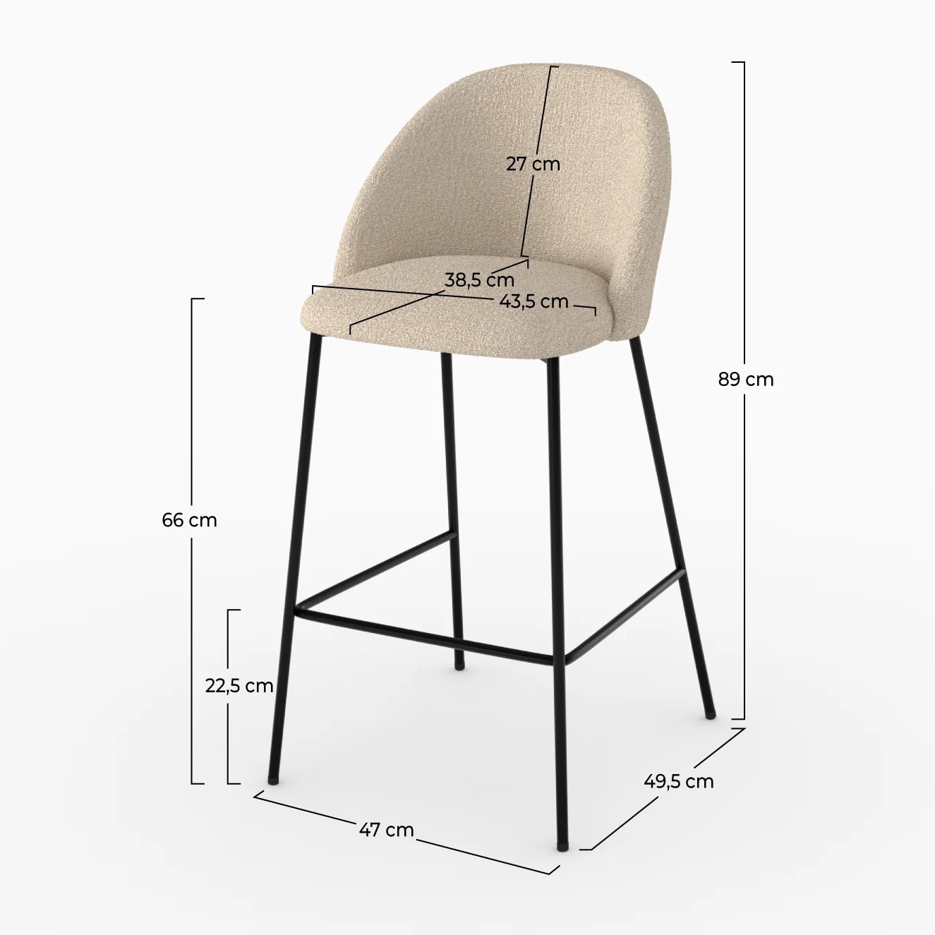 Lot de 2 chaises pour îlot central en tissu bouclé beige 66 cm - Karl