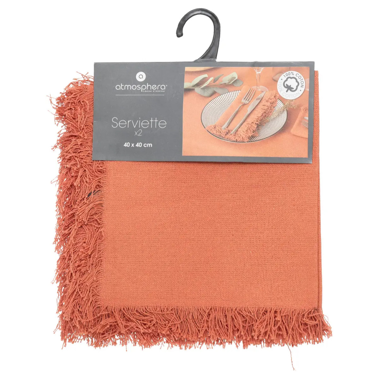 Lot de 2 serviettes de table "Maha" - coton - rose terracotta - 40x40 cm