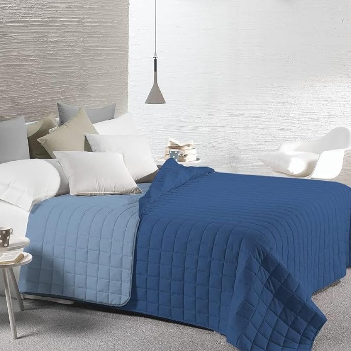 INTRECCI Copriletto Matrimoniale Estivo, Trapunta Estiva Matrimoniale, 260x260 cm, Coperta Estiva, anche Primaverile, Double Face, Moderna, Leggera, Elegante. Colore: Blu/Azzurro