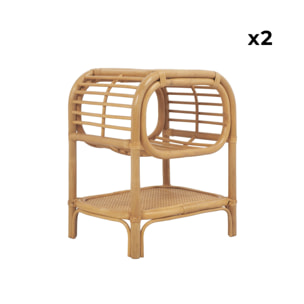 Lot de 2 tables de chevet rotin naturel courbé 1 étagère 1 niche L 40 x P 30 x H 50cm - Serang