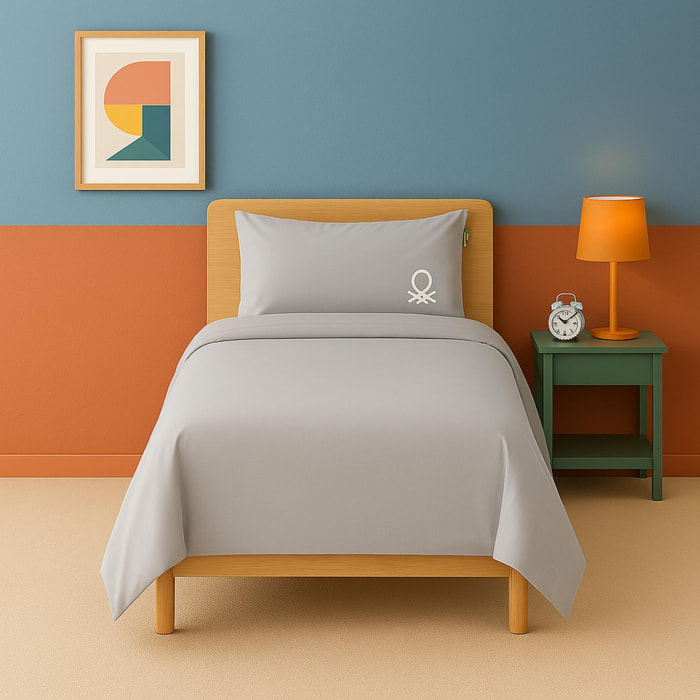 Set 2pc cama (funda nórdica 155x220cm + funda de almohada 80x80cm) 200tc 100% algodón gris y blanco neutral be