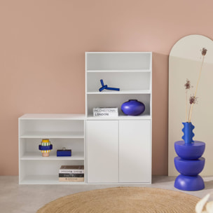 Etagère, bibliothèque modulable décor bois 3 éléments - 2 portes 5 étagères KOMPO