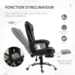 Fauteuil de bureau fauteuil manager grand confort réglable dossier inclinable repose-pied revêtement synthétique noir